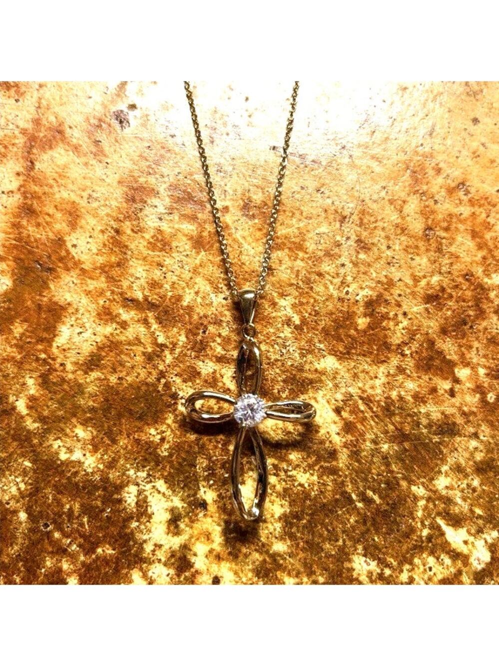 JCM Necklace w/ Cross Pendant Gold Plated over Stainless Steel with CZ